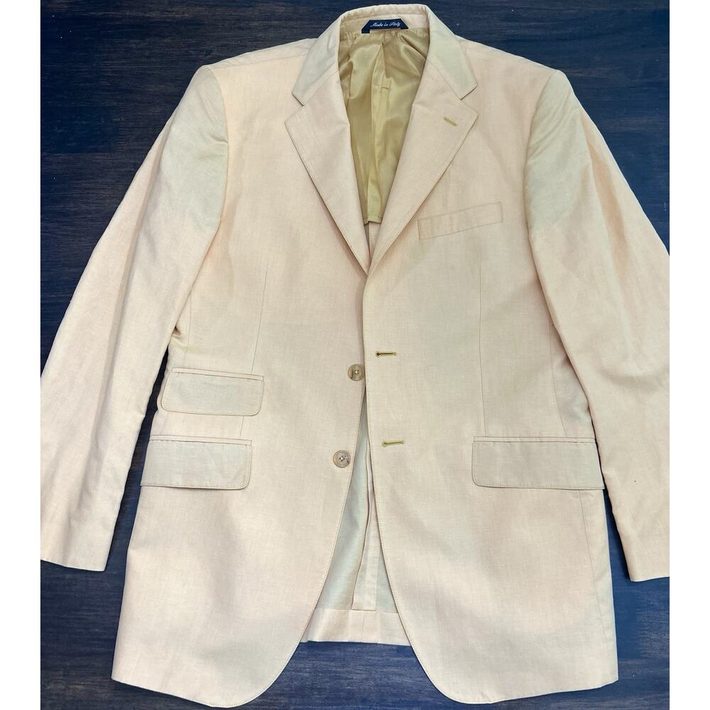 Bespoke Sport Coat Blazer Linen Cotton 40R / 40L Gold Yellow Italy Surgeon Cuffs